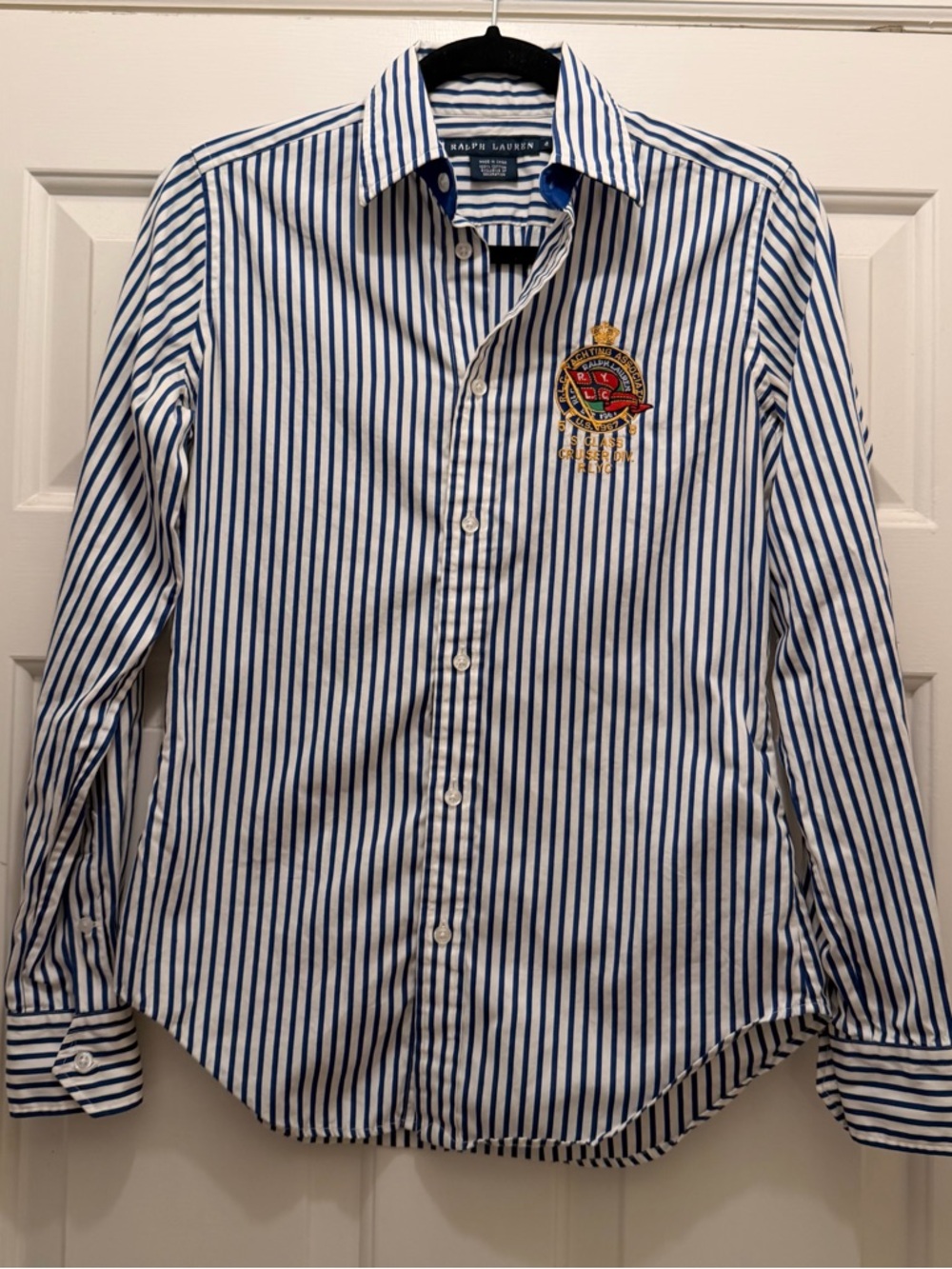 Ralph Lauren Nautical Button Down Dress Shirt Embroidered Crest Size S 4